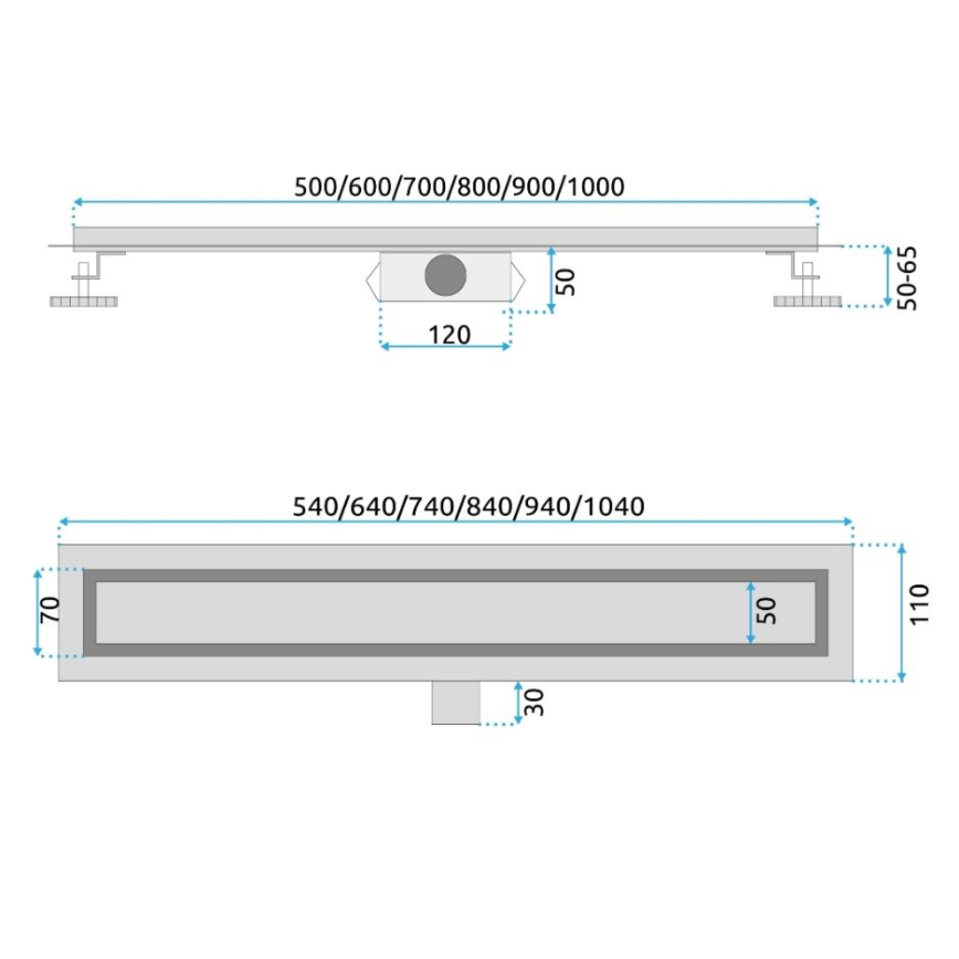 REA-G2562 - Canaleta de desagüe NEOX 70 cm, acero inoxidable/dorado