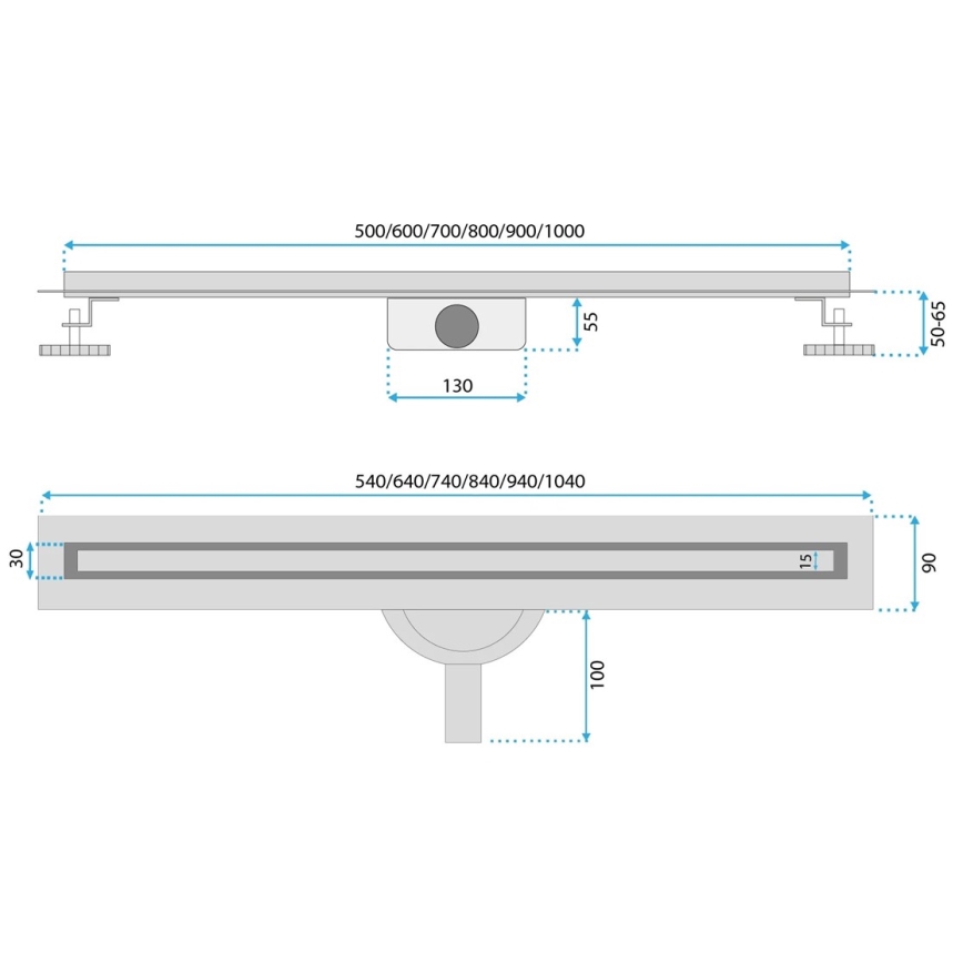 REA-G2710 - Canaleta de desagüe lineal NEOX SLIM 80 cm acero inoxidable/negro