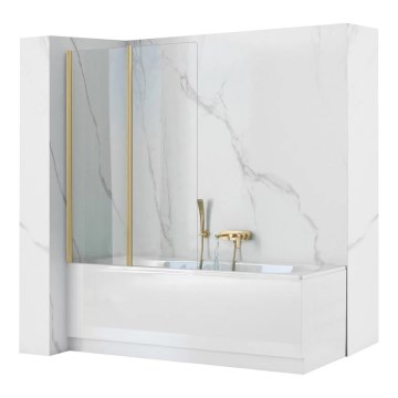 REA-K9777 - Mampara plegable para bañera AGAT 140x100 cm, acabado oro cepillado/cristal transparente