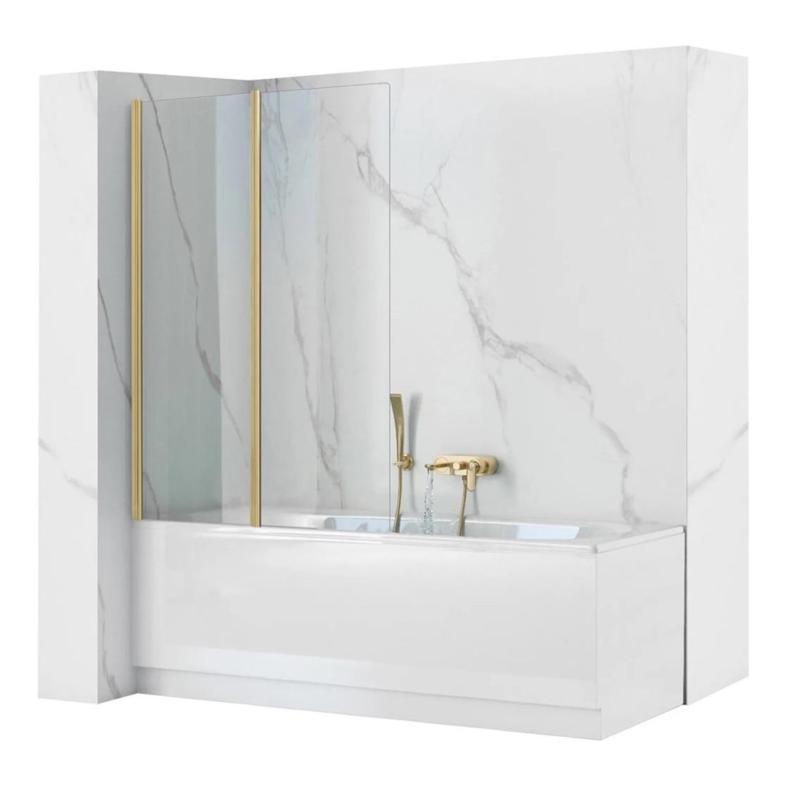 REA-K9777 - Mampara plegable para bañera AGAT 140x100 cm, acabado oro cepillado/cristal transparente
