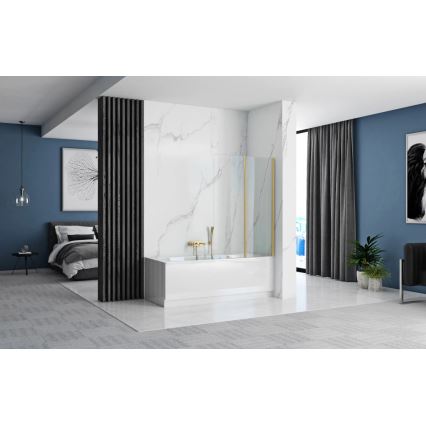 REA-K9777 - Mampara plegable para bañera AGAT 140x100 cm, acabado oro cepillado/cristal transparente