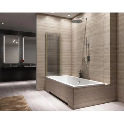 REA-K9777 - Mampara plegable para bañera AGAT 140x100 cm, acabado oro cepillado/cristal transparente