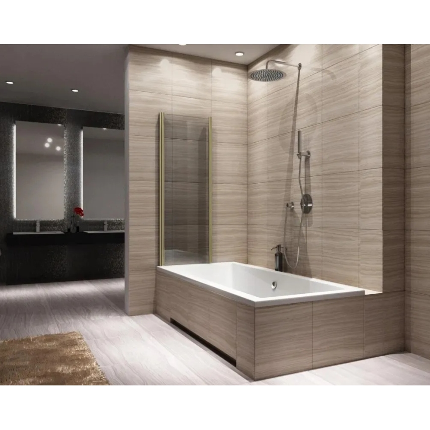 REA-K9777 - Mampara plegable para bañera AGAT 140x100 cm, acabado oro cepillado/cristal transparente