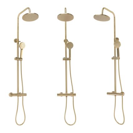 REA-P2323 - Juego de ducha con grifo termostático PAROT, acabado oro cepillado