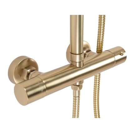 REA-P2323 - Juego de ducha con grifo termostático PAROT, acabado oro cepillado