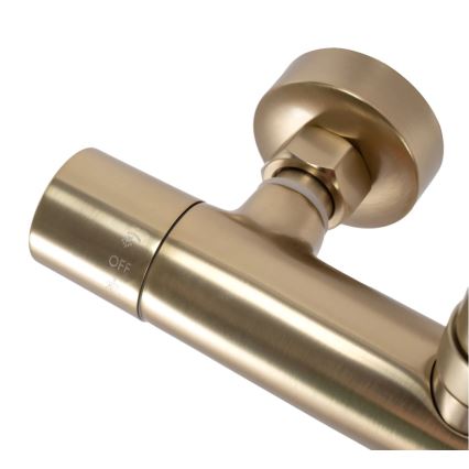 REA-P2323 - Juego de ducha con grifo termostático PAROT, acabado oro cepillado