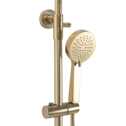 REA-P2323 - Juego de ducha con grifo termostático PAROT, acabado oro cepillado