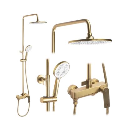 REA-P2400 - Kit de ducha con grifería AVALON, acabado oro cepillado