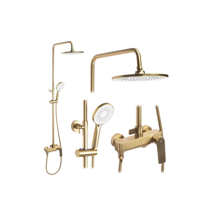 REA-P2400 - Kit de ducha con grifería AVALON, acabado oro cepillado