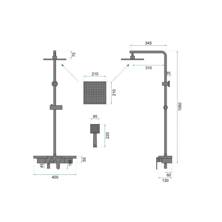 REA-P4121 - Juego de ducha BRAVO con grifería, acabado en oro cepillado
