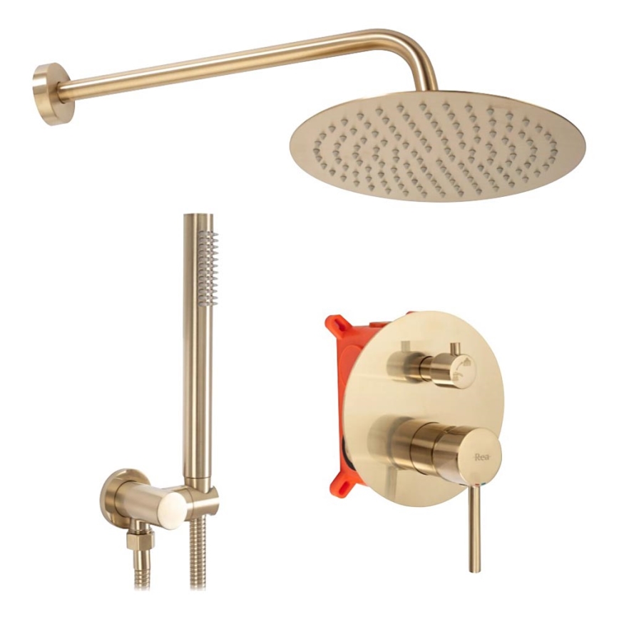 REA-P4160 - Juego de ducha con grifería empotrada LUNGO oro cepillado