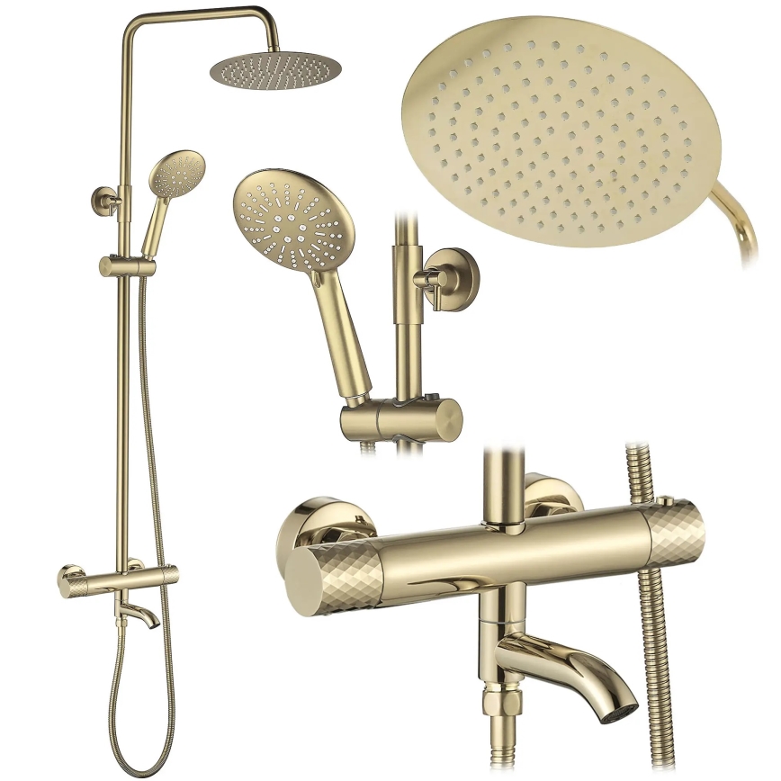 REA-P5960 - Kit de ducha con grifo termostático LUNGO DIAMOND en acabado dorado