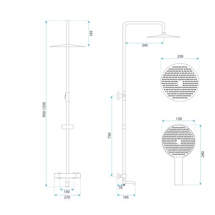 REA-P5960 - Kit de ducha con grifo termostático LUNGO DIAMOND en acabado dorado