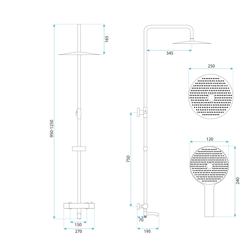 REA-P5960 - Kit de ducha con grifo termostático LUNGO DIAMOND en acabado dorado