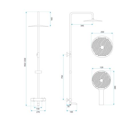 REA-P5961 - Juego de ducha con grifo termostático LUNGO DIAMOND, cromo pulido
