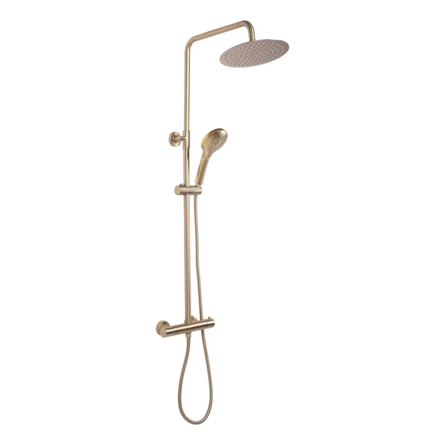 REA-P6602 - Juego de ducha con grifería termostática VINCENT, acabado dorado cepillado