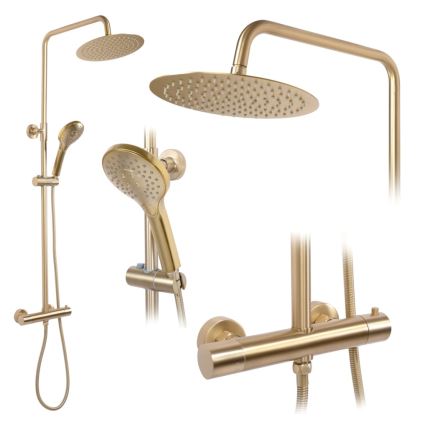 REA-P6602 - Juego de ducha con grifería termostática VINCENT, acabado dorado cepillado
