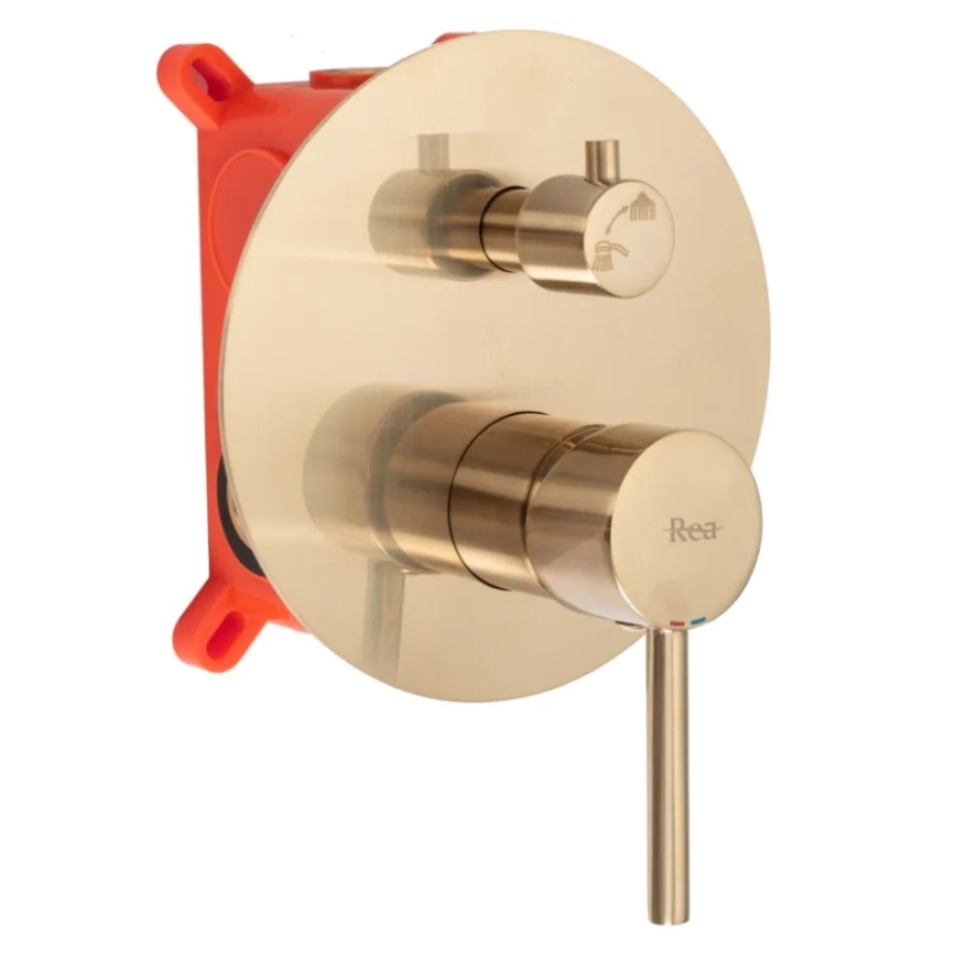 REA-P6609 - Set de ducha con grifo termostático empotrado LUNGO, acabado en oro cepillado