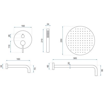 REA-P6609 - Set de ducha con grifo termostático empotrado LUNGO, acabado en oro cepillado