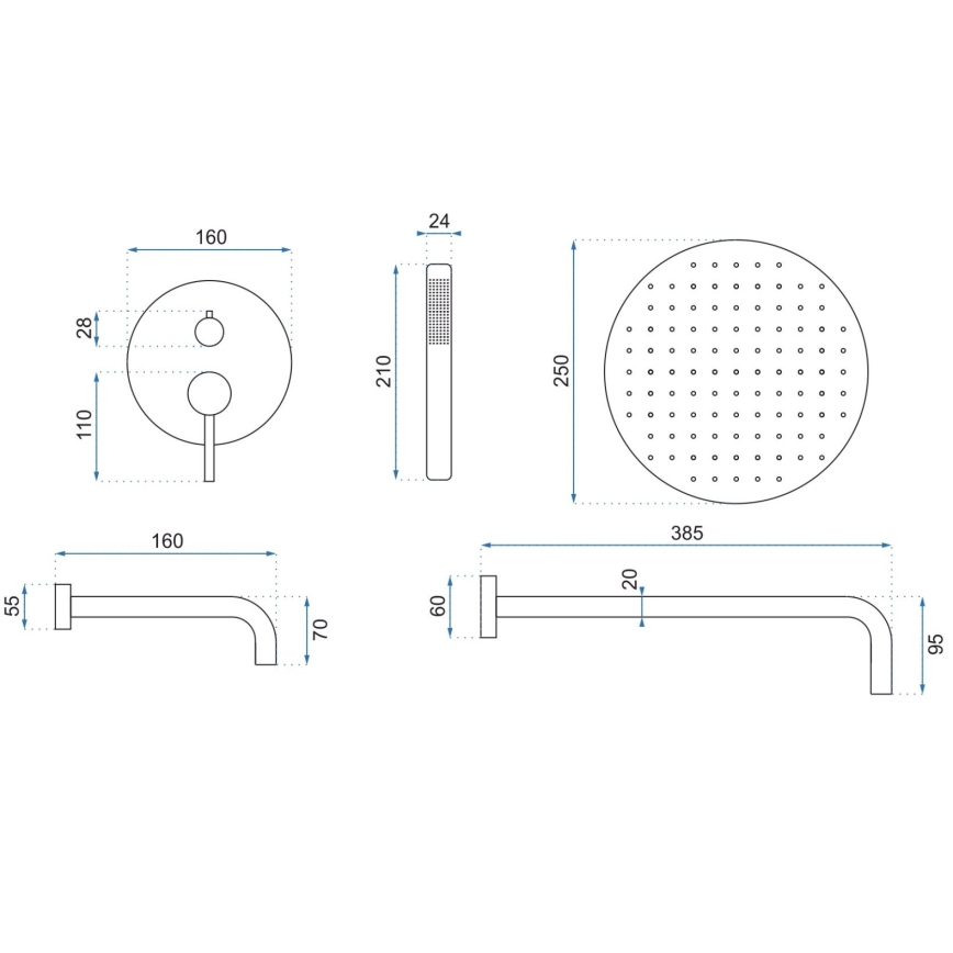 REA-P6609 - Set de ducha con grifo termostático empotrado LUNGO, acabado en oro cepillado