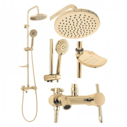 REA-P7006 - Set de ducha LUIS con mezclador, acabado dorado