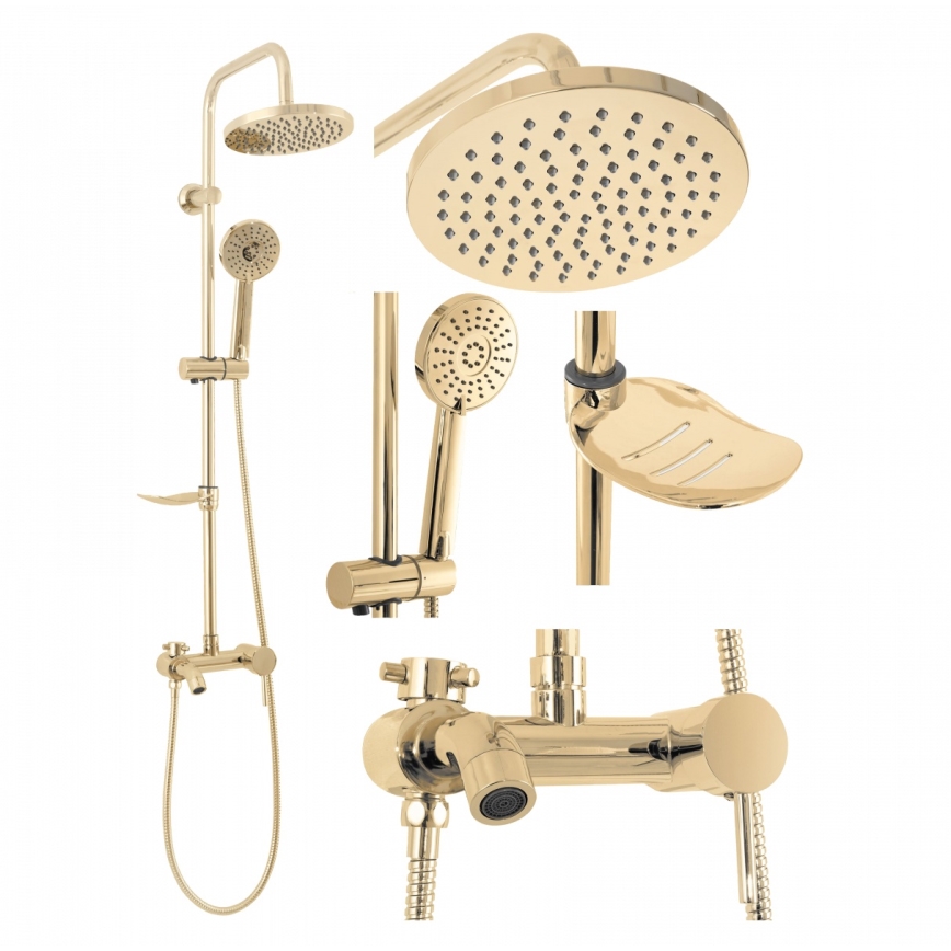 REA-P7006 - Set de ducha LUIS con mezclador, acabado dorado
