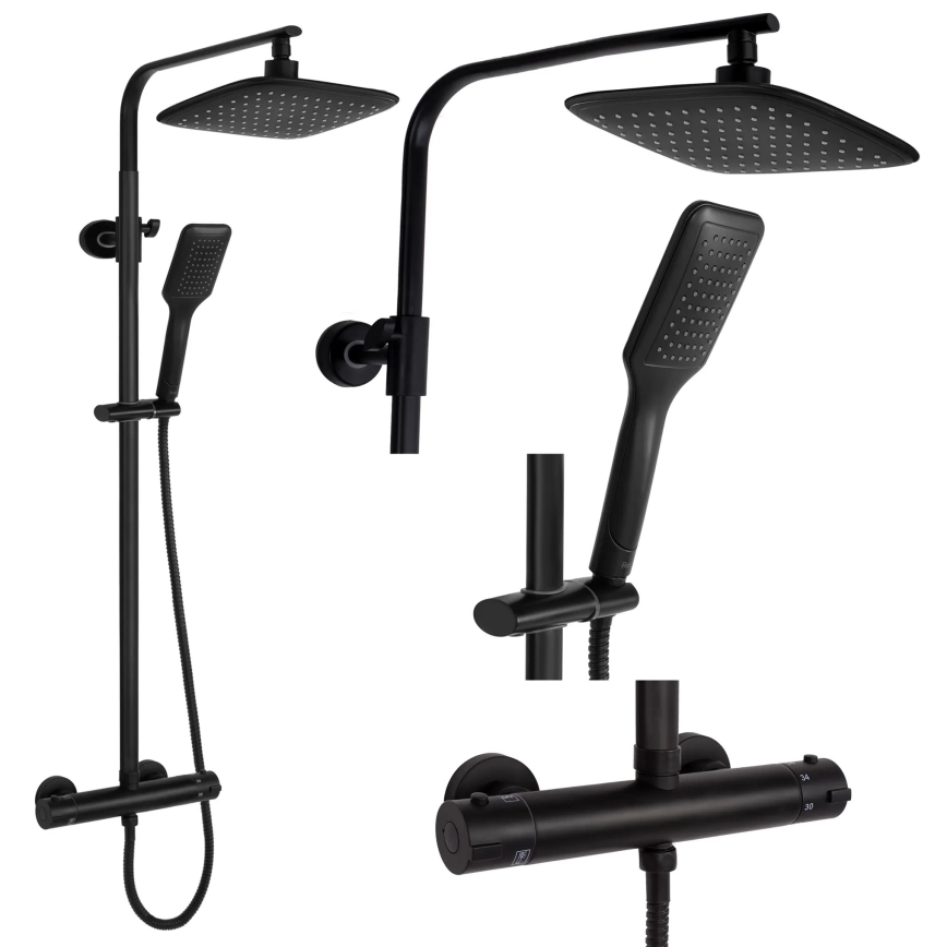 REA-P7101 - Conjunto de ducha con grifo termostático TOM negro mate