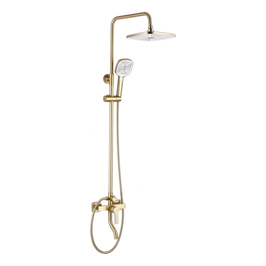 REA-P7841 - Juego de ducha ARGUS con grifo mezclador, acabado oro cepillado