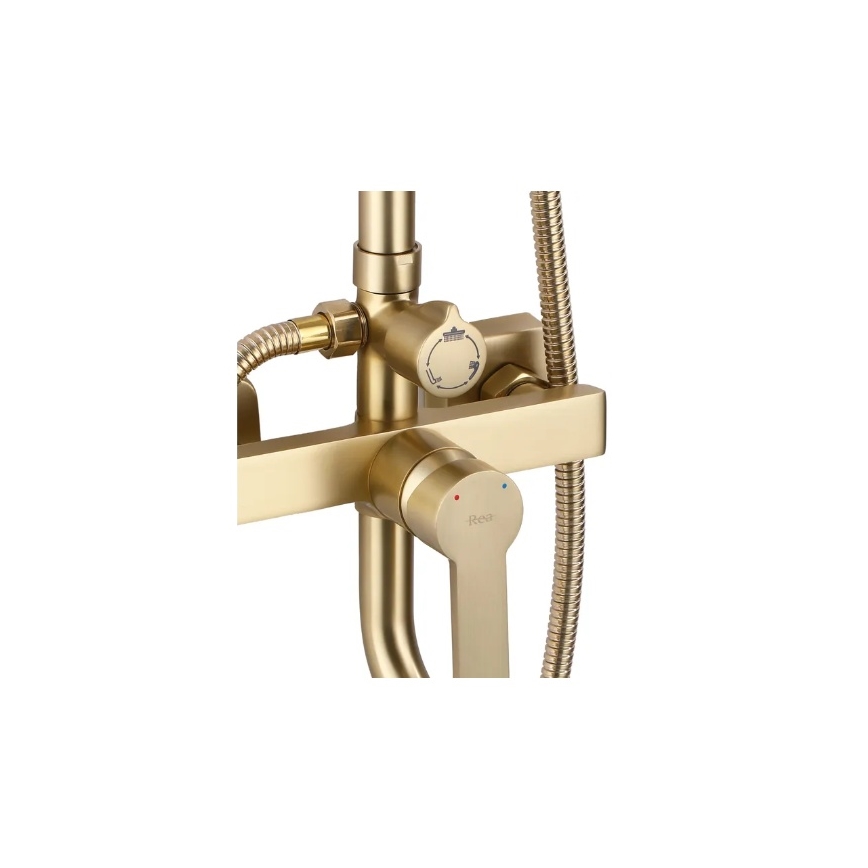 REA-P7841 - Juego de ducha ARGUS con grifo mezclador, acabado oro cepillado