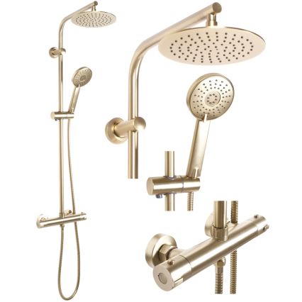 REA-P8413 - Juego de ducha con grifo termostático BLISS en oro cepillado