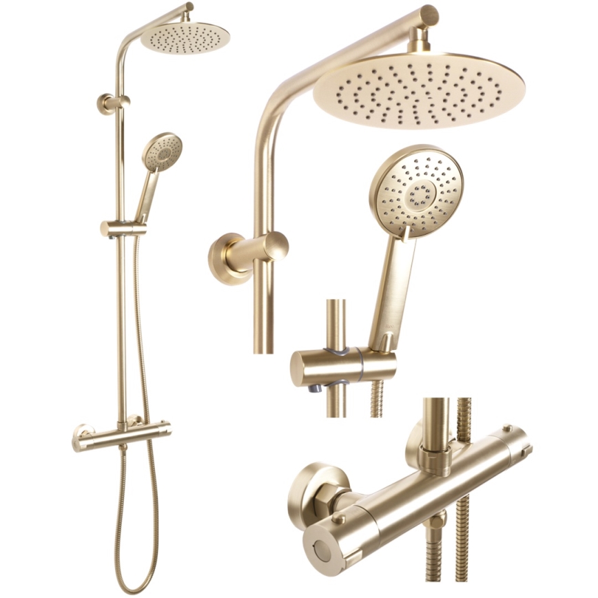 REA-P8413 - Juego de ducha con grifo termostático BLISS en oro cepillado