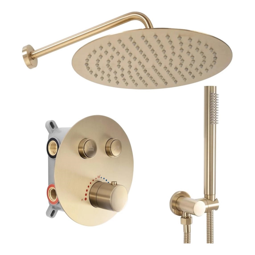 REA-P8551 - Conjunto de ducha LUNGO con mezclador termostático empotrado, acabado en oro cepillado