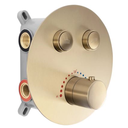 REA-P8551 - Conjunto de ducha LUNGO con mezclador termostático empotrado, acabado en oro cepillado