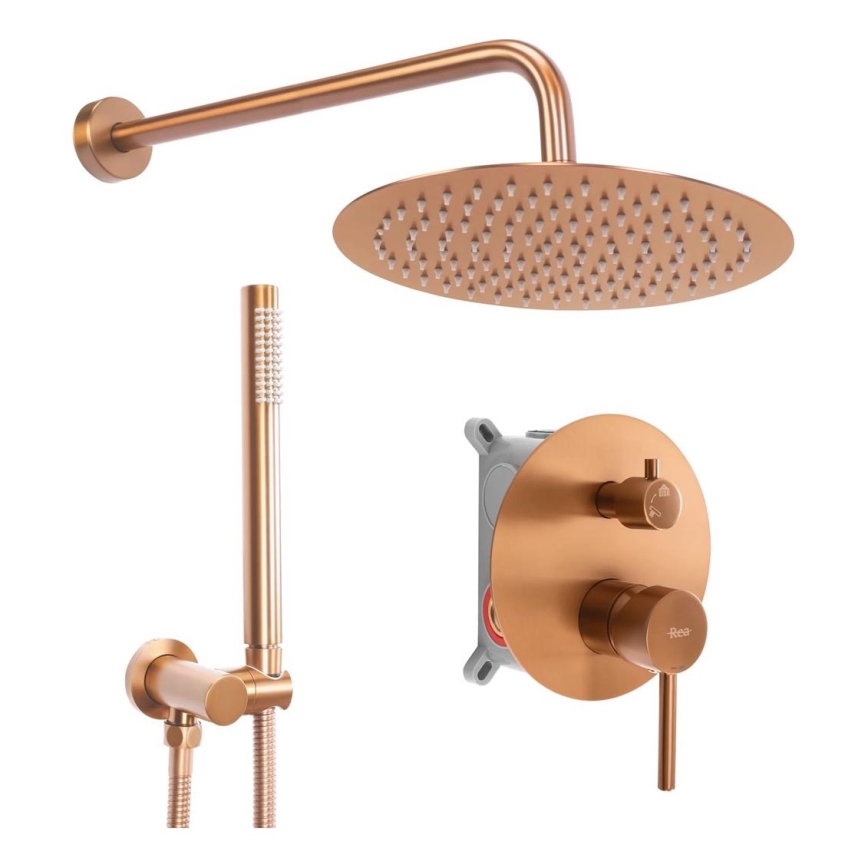 REA-P8809 - Set de ducha LUNGO con grifo empotrado, acabado en cobre cepillado