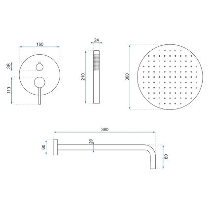 REA-P8809 - Set de ducha LUNGO con grifo empotrado, acabado en cobre cepillado