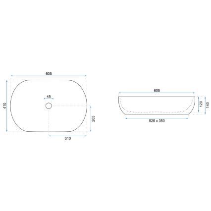REA-U0024 - Lavabo sobre encimera CLEO 41x60,5 cm cerámica/blanco brillante
