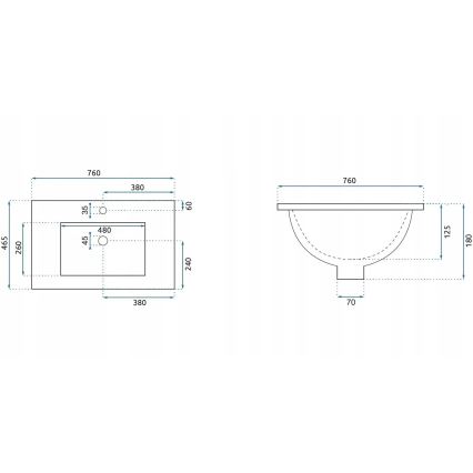 REA-U0040 - Lavabo encastrado DAFNE 46,5x76 cm cerámica/blanco brillante