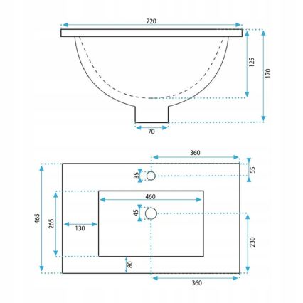 REA-U0190 - Lavabo empotrado DAFNE 46,5x72 cm cerámica/blanco brillante