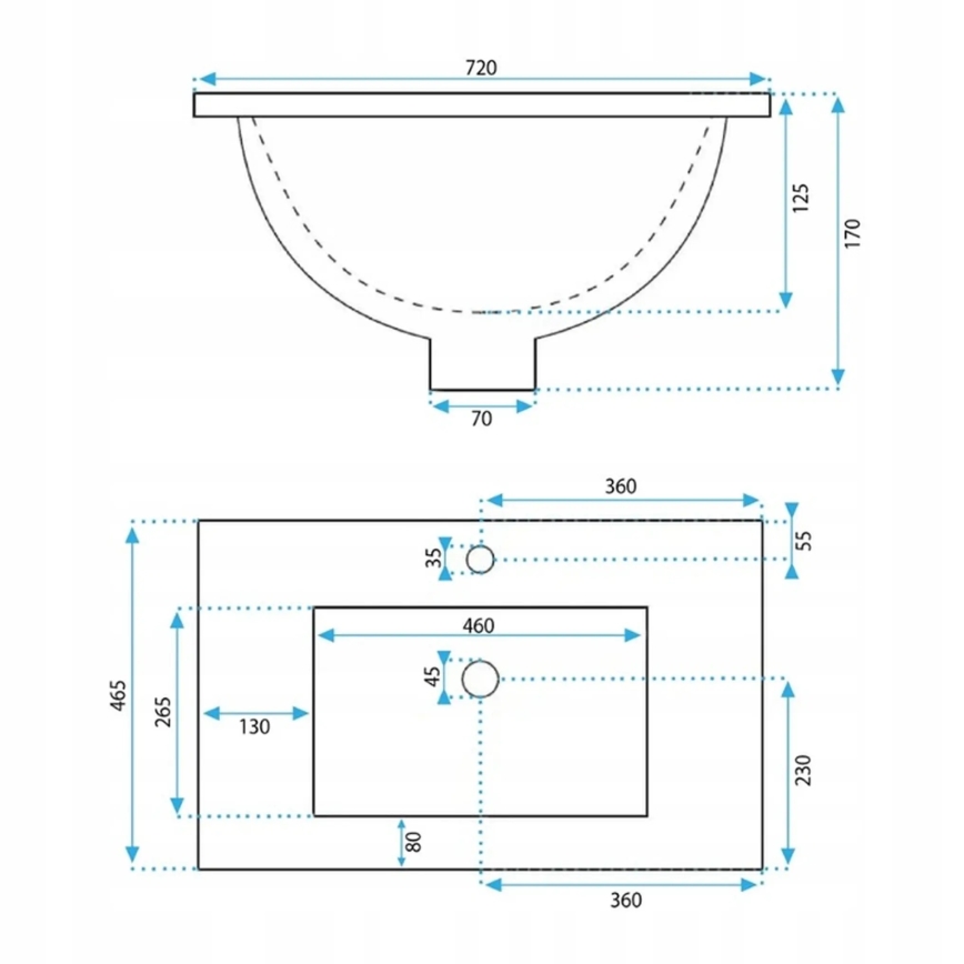 REA-U0190 - Lavabo empotrado DAFNE 46,5x72 cm cerámica/blanco brillante