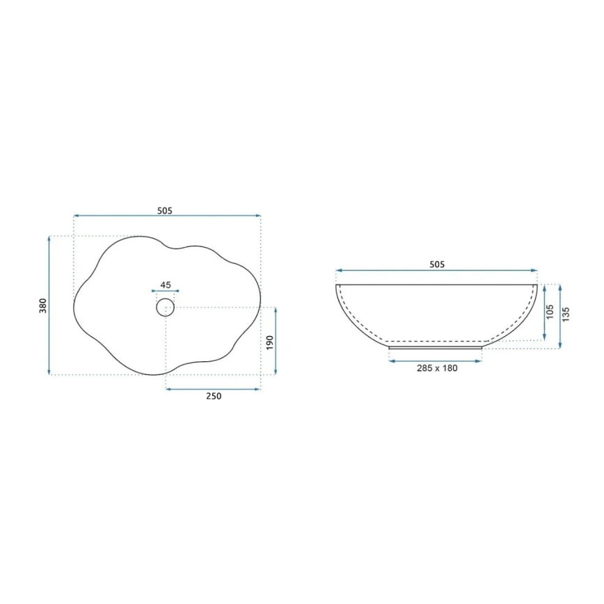REA-U0265 - Lavabo sobre encimera PEARL 38x50,5 cm cerámica/blanco brillante