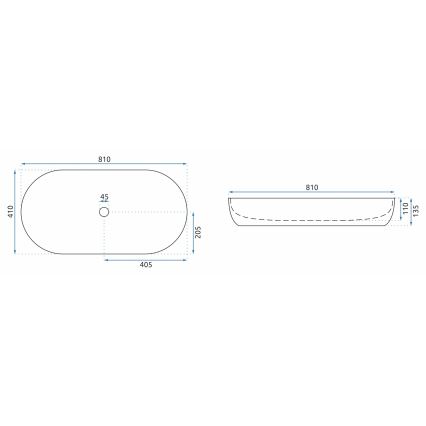 REA-U0563 - Lavabo para encimera CLEO 41x81 cm cerámica/blanco brillante
