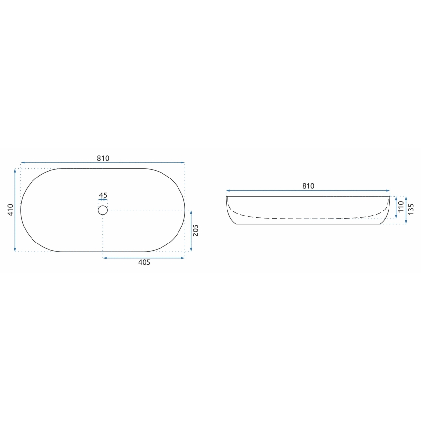 REA-U0563 - Lavabo para encimera CLEO 41x81 cm cerámica/blanco brillante