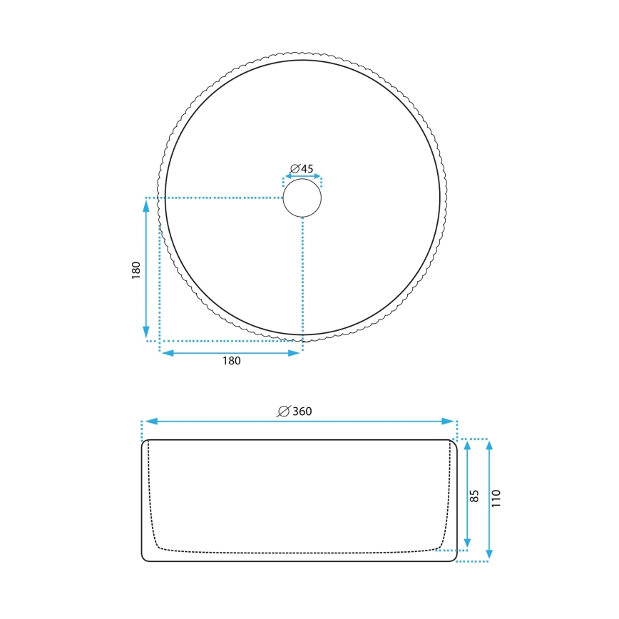 REA-U0601 - Lavabo sobre encimera DELIA 36 cm blanco brillante/imitación de piedra
