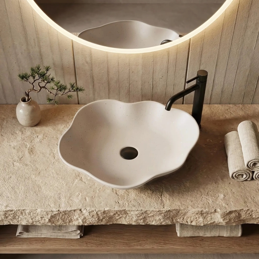 REA-U0617 - Lavabo sobre encimera PEARL 38x50,5 cm cerámica/beige/efecto piedra