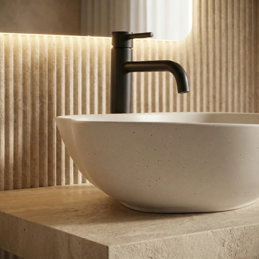 REA-U0617 - Lavabo sobre encimera PEARL 38x50,5 cm cerámica/beige/efecto piedra