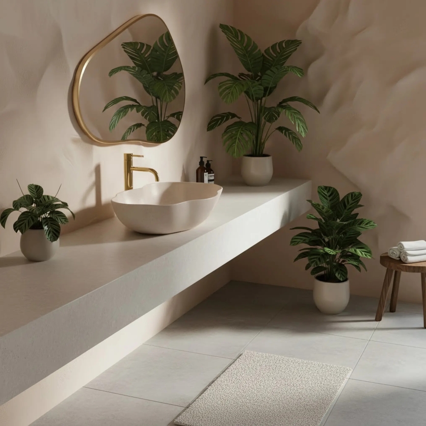 REA-U0617 - Lavabo sobre encimera PEARL 38x50,5 cm cerámica/beige/efecto piedra