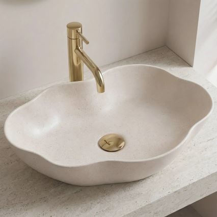 REA-U0617 - Lavabo sobre encimera PEARL 38x50,5 cm cerámica/beige/efecto piedra