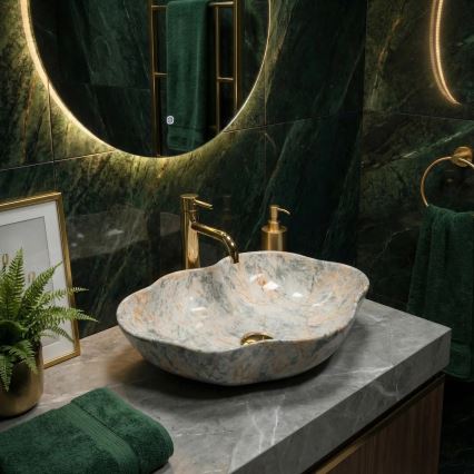 REA-U0620 - Lavabo sobre encimera PEARL 38x50,5 cm cerámica/gris/beige/efecto piedra