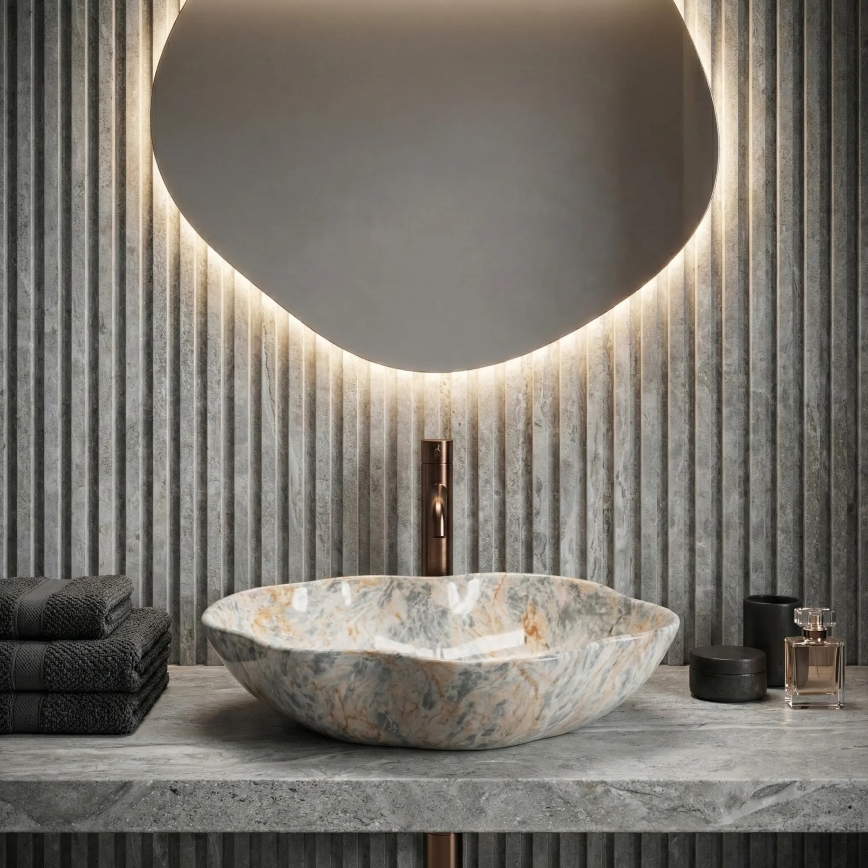 REA-U0620 - Lavabo sobre encimera PEARL 38x50,5 cm cerámica/gris/beige/efecto piedra