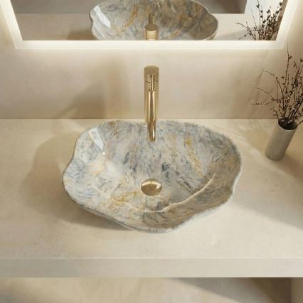 REA-U0620 - Lavabo sobre encimera PEARL 38x50,5 cm cerámica/gris/beige/efecto piedra